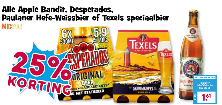 Aanbieding: Apple Bandit, Desperados, Paulaner Hefe-Weissbier of Texels speciaalbier