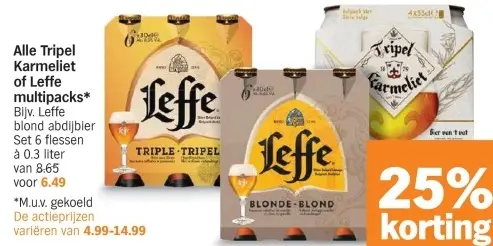 Aanbieding: Alle Tripel Karmeliet of Leffe multipacks