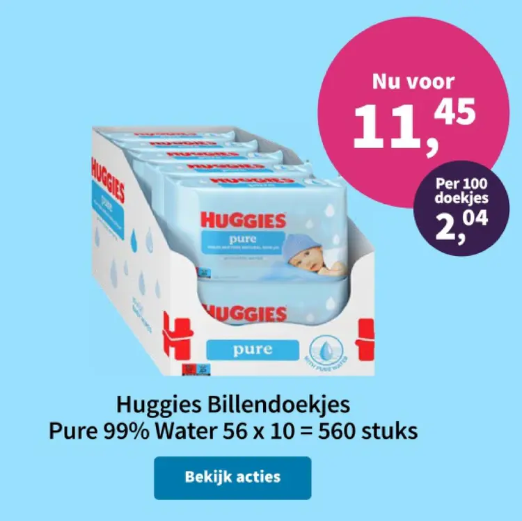 Promotie: Huggies Billendoekjes Pure 99% Water