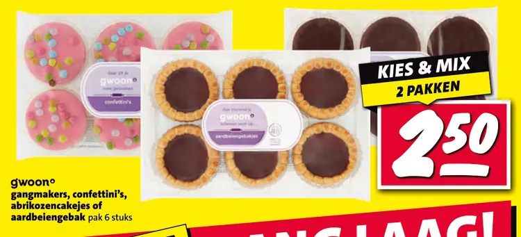 Aanbieding: gangmakers, confettini's, abrikozen cakejes of aardbeiengebakjes