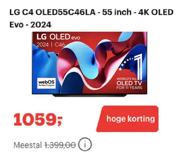 Aanbieding: LG C4 OLED55C46LA - 55 inch - 4K OLED Evo - 2