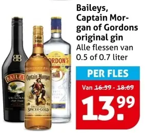Aanbieding: Baileys, Captain Morgan of Gordons original gin