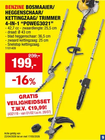 Promotie: Powerplus EG POWEG3021 4-in-1 benzine tuin multitool 42,7cc