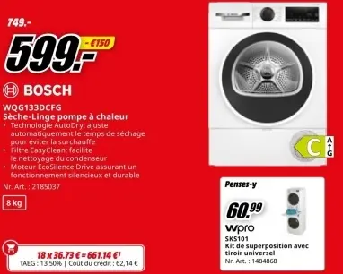 Offre: Sèche-Linge pompe à chaleur