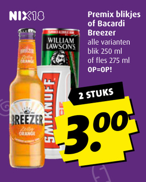 Aanbieding: Premix blikjes of Bacardi Breezer