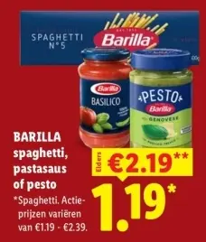 Aanbieding: Barilla Spaghetti, pastasaus of pesto