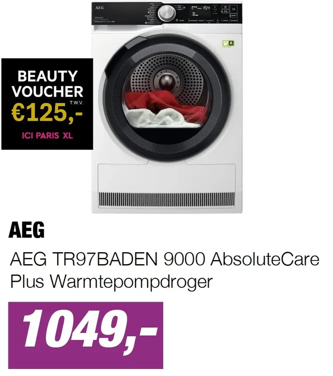Aanbieding: AEG TR97BADEN 9000 AbsoluteCare Plus Warmtepompdroger
