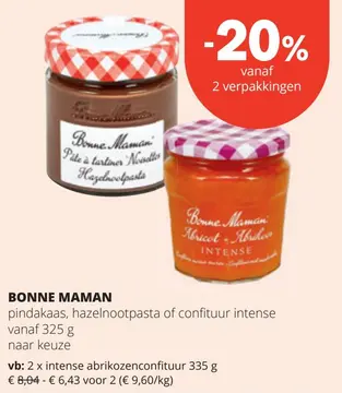Aanbieding: BONNE MAMAN pindakaas, hazelnootpasta of confituur intense