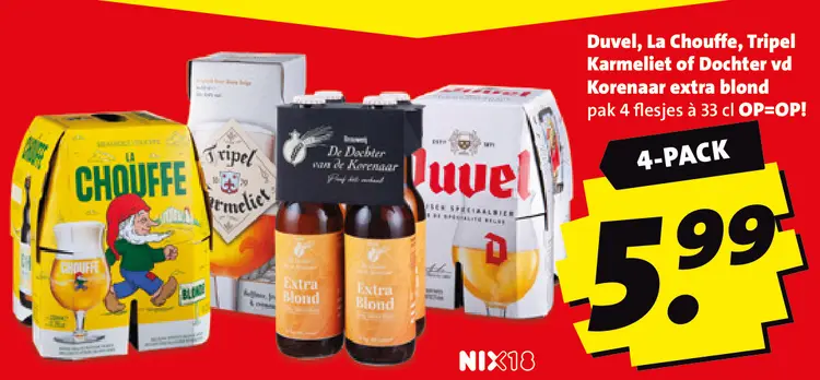 Aanbieding: Duvel, La Chouffe, Tripel Karmeliet of Dochter vd Korenaar extra blond