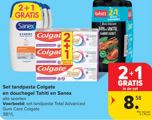 Promotie: Set tandpasta Colgate en douchegel Tahiti en 
