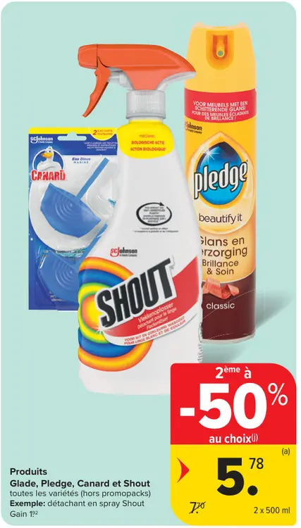 Offre: Produits Glade, Pledge, Canard et Shout