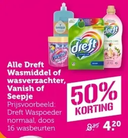 Aanbieding: Dreft Wasmiddel of wasverzachter, Vanish of Seepje