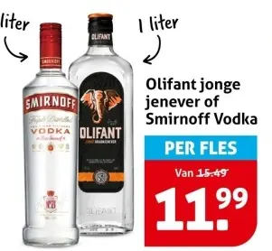 Aanbieding: Olifant jonge jenever of Smirnoff Vodka