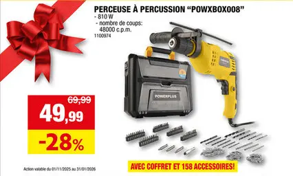 Offre: Powerplus POWXBOX008 perceuse à  percussion 810W + 158 accessoires