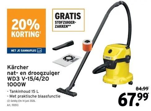 Promotie: Kärcher nat- en droogzuiger WD3 V-15/4/20 100