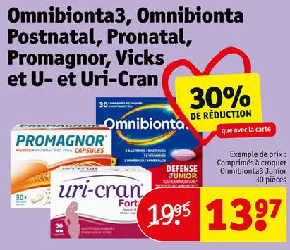 Offre: Omnibionta3, Omnibionta Postnatal, Pronatal, Promagnor, Vicks et U- et Uri-Cran