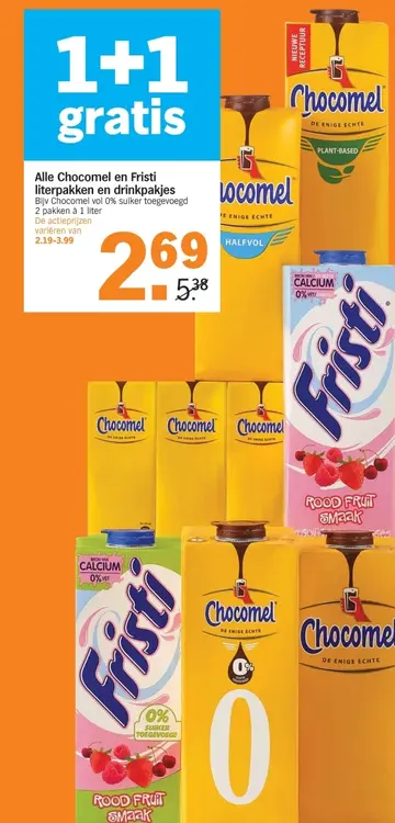 Aanbieding: Chocomel en Fristi literpakken en drinkpakjes