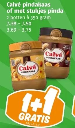 Aanbieding: pindakaas of met stukjes pinda