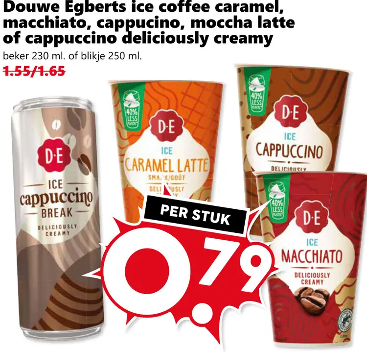 Aanbieding: Douwe Egberts ice coffee caramel, macchiato, cappucino, moccha latte of cappucino deliciously creamy