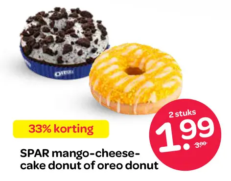 Aanbieding: Mango-cheese-cake donut of oreo donut