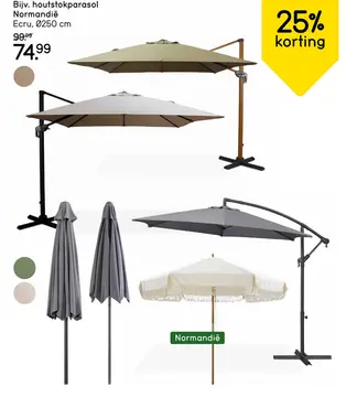 Aanbieding: Houtstok parasol Normandië ecru Ø250 cm
