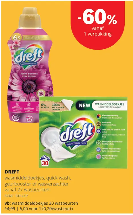 Promotie: Wasmiddeldoekjes, quick wash, geurbooster of wasverzachter