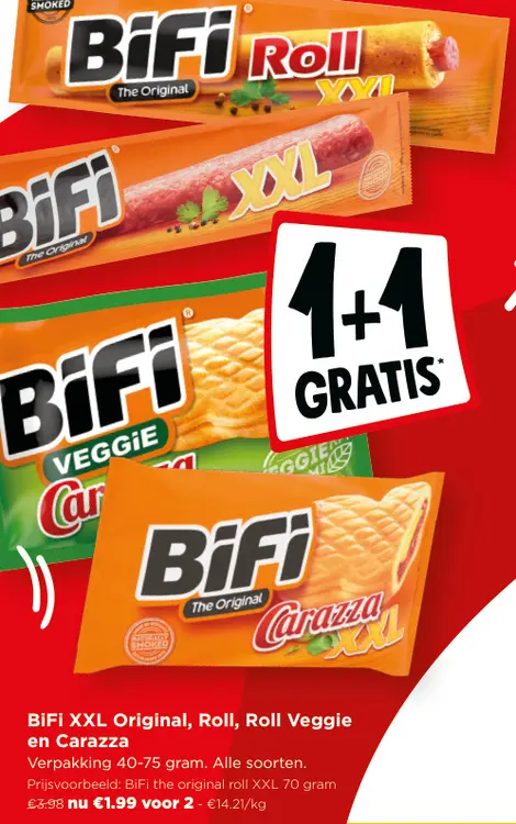 Promotie: BiFi XXL Original, Roll, Roll Veggie en Carazza