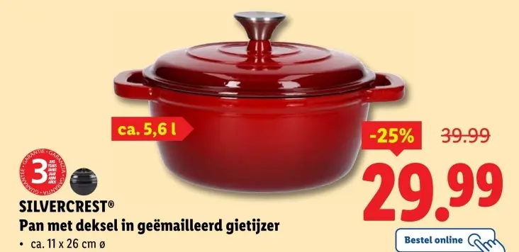 Aanbieding: Pan met deksel in geëmailleerd gietijzer