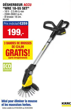 Offre: Kà¤rcher WRE 18-55 outil de désherbage sans fil 18V Li-Ion + chargeur