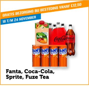 Aanbieding: Fanta, Coca-Cola, Sprite, Fuze Tea