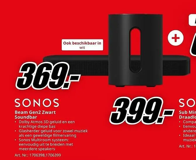 Aanbieding: SONOS Beam Gen2 Zwart Soundbar