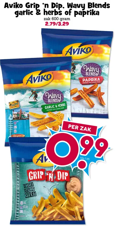 Aanbieding: Aviko Grip 'Dip, Wavy Blends garlic & herbs of paprika