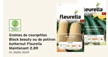 Offre: Graines de courgettes Black beauty ou de potiron butternut Fleurella Main