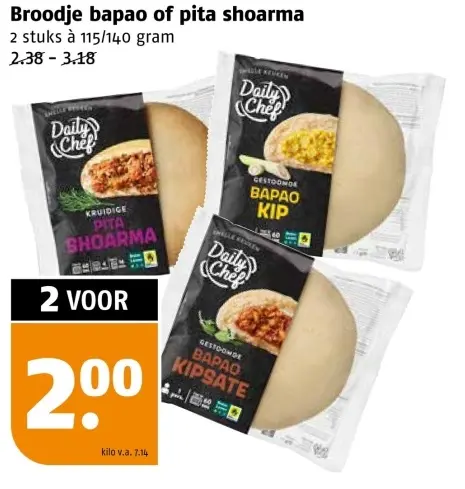 Aanbieding: Broodje bapao of pita shoarma