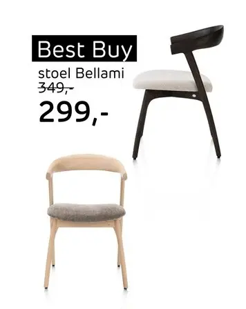 Promotie: Bellami, eetkamerstoel - eiken naturel - stof Livigno - bruin