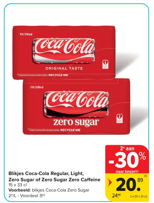 Promotie: Blikjes Coca-Cola Regular, Light, Zero Sugar of Zero Sugar Zero Caffeine