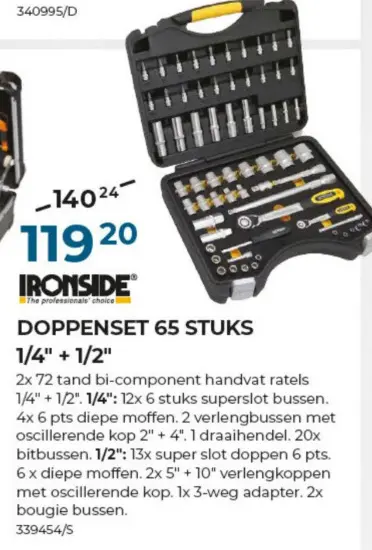 Promotie: Doppenset 65 stuks 1/4" + 1/2"