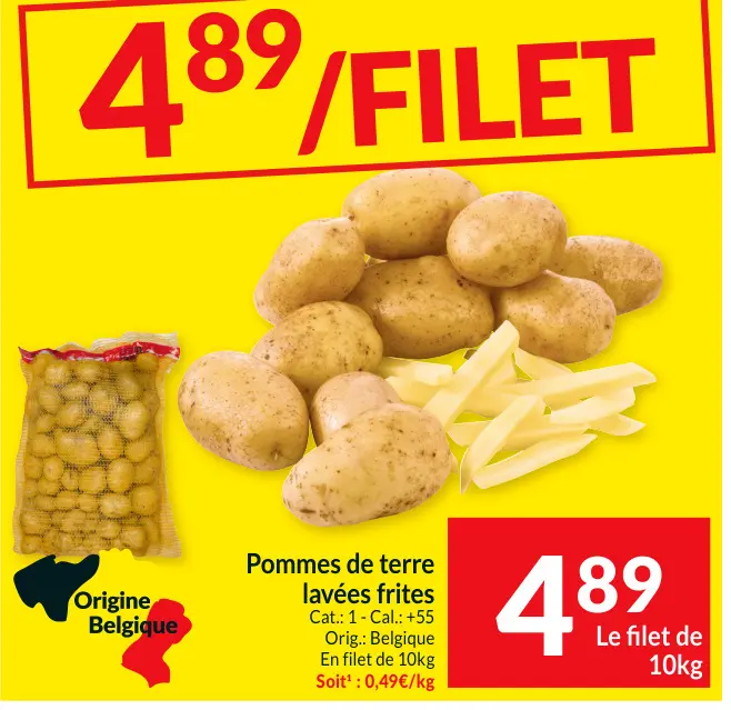 Offre: Pommes de terre lavées frites