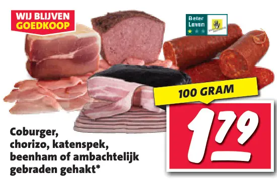Aanbieding: Coburger, chorizo, katenspek, beenham of ambachtelijke gebraden gehakt