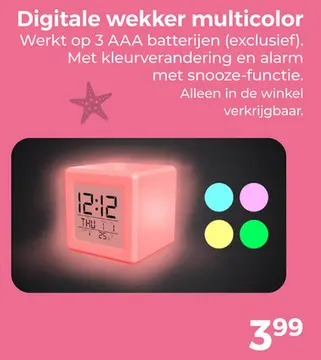 Aanbieding: Digitale wekker multicolor