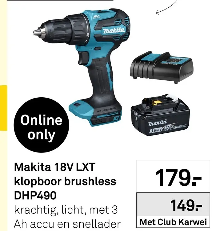 Aanbieding: Makita 18V LXT klopboor brushless DHP490