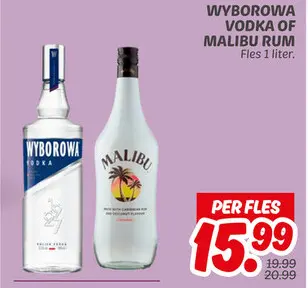 Aanbieding: WYBOROWA VODKA OF MALIBU RUM