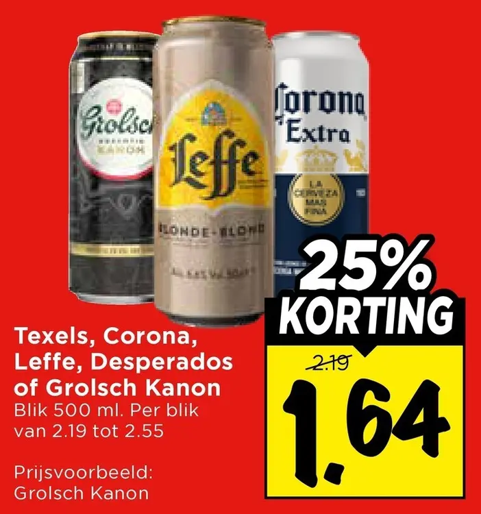 Aanbieding: Texels, Corona, Leffe, Desperados of Grolsch Kanon