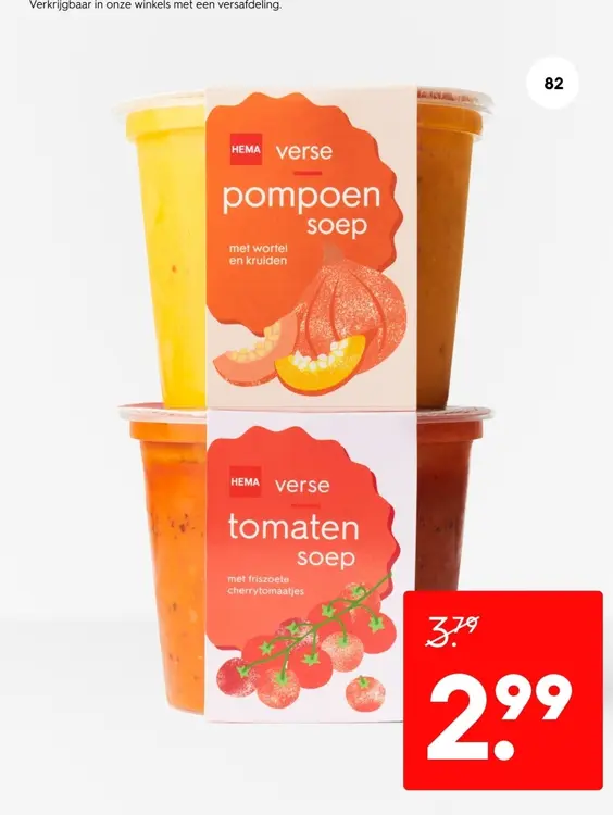 Aanbieding: pompoen soep, tomaten soep