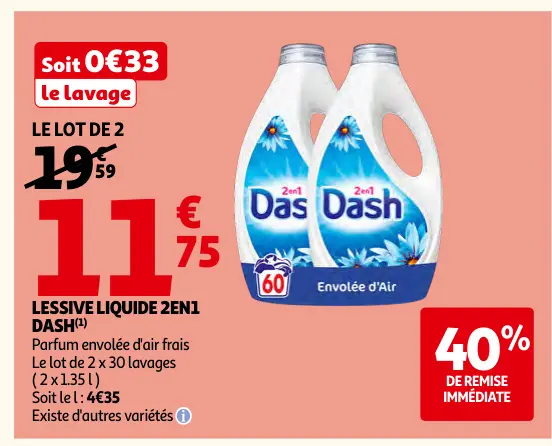 Offre: Lessive liquide 2en1 Dash