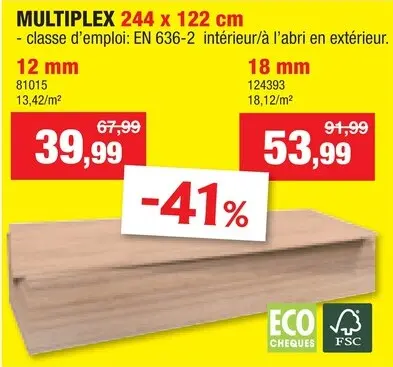 Offre: Multiplex 244x122 cm 12mm