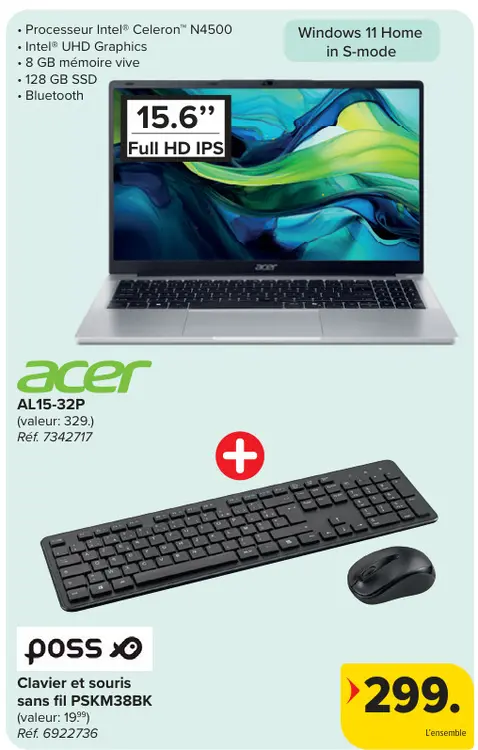 Offre: Laptop ACER + Clavier et souris