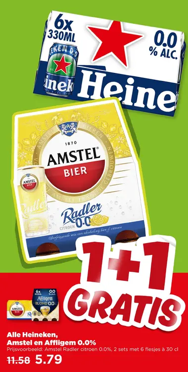 Aanbieding: Heineken, Amstel en Affligem 0.0%