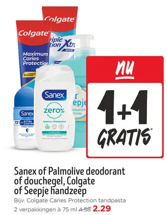 Aanbieding: Sanex of Palmolive deodorant of douchegel, Colgate of Seepje handzeep