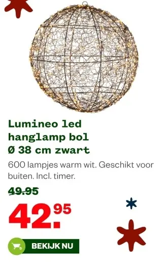 Aanbieding: Lumineo led hanglamp bol Ø 38 cm zwart